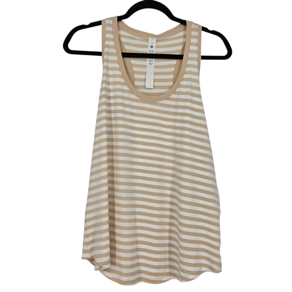 NWT Lululemon Tan & White Stripe Cotton Love Scoop Neck Racerback Tank Top Sz 10